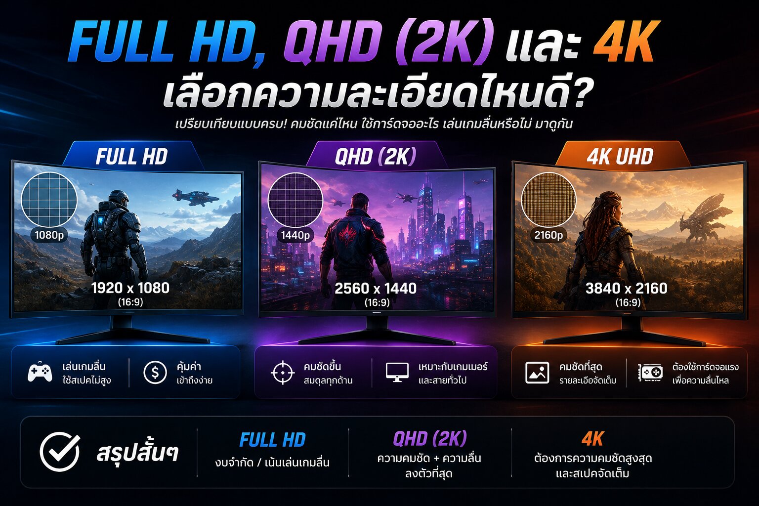 Full HD, QHD (2K) และ 4K เลือกความละเอียดไหนดี?